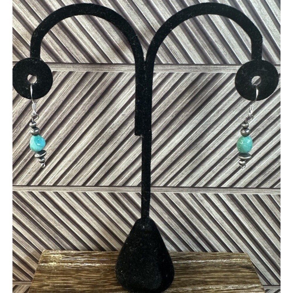 Native Southwest Sterling Silver Turquoise & Navajo Pearls Drop/Dangle Earrings